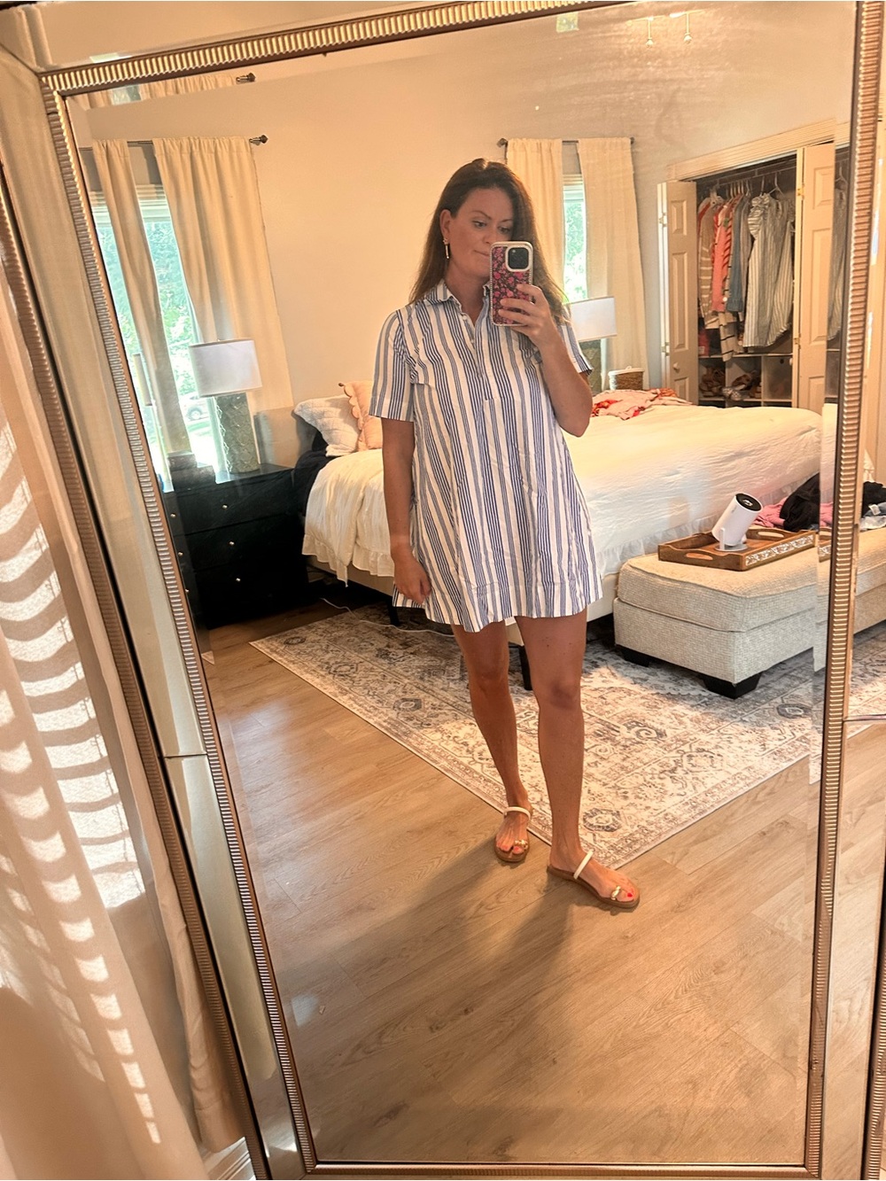 Blue and White Striped Shirt Dress - Casual Summer Dress